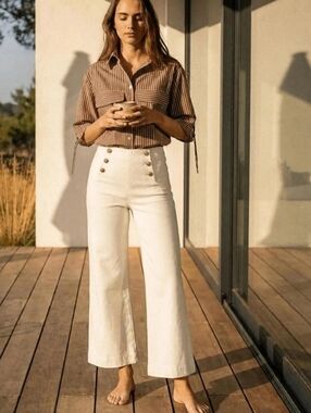 Oraije Paris Victorine White Jean Wide Six Buttons Size 38